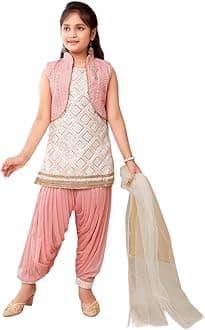 AarikaGirl's Silk Ethnic Wear Sequin Embroidery Lace Work Kurti Patiala Suit Set With Jacket