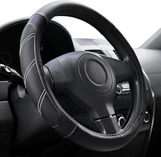 Elantrip Leather Steering Wheel Cover 15 1/2 to 16 inch Universal Large Soft Grip Breathable for Car Truck SUV Jeep Anti Slip Black