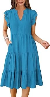 ANRABESS Womens Summer Dress Ruffle Sleeve V Neck Midi Dresses Fashion Casual Fit Flowy Tiered Boho Beach Vacation Sundress