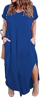 Kancystore Women's Plus Size Dresses Summer Casual Loose Pocket Short Sleeve Slits Long Maxi Dress XL-5X