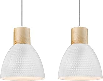 ELYONA 2 Pack Hammered Pendant Light Fixtures, 10.2” Metal & Rubber Wood Island Hanging Lamp, Adjustable Height, Modern Pendant Lighting for Kitchen,Farmhouse Bar,Dining Room,Bedroom, Nordic White