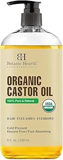 Botanic Hearth Castor Oil | USDA Certified Organic |100% Pure & Hexane Free | Cold Pressed | Growth for Eyelashes, Eyebrows, Hair | 8fl oz