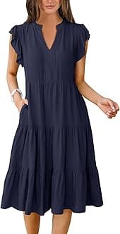 ANRABESS Womens Summer Dress Ruffle Sleeve V Neck Midi Dresses Fashion Casual Fit Flowy Tiered Boho Beach Vacation Sundress