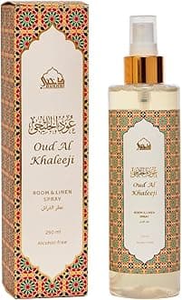 Oud Al Khaleeji Attar Al Faraash by Dukhni | 250ml Non Alcoholic Spray | Arabic Natural Mist | Air Freshener, Room Mist, Fabric & Linen Spray | Perfect for Prayer mats, beds, sofas, curtains | Halal