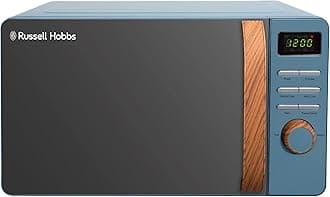 Russell Hobbs RHMD714BL 17 L 700 W Scandi Blue Digital Microwave with 5 Power Levels, Wood Effect Handle & Dials, Clock & Timer, Automatic Defrost, Easy Clean, 8 Auto Cook Menus [Energy Class D]