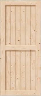 EaseLife 36in x 84in Sliding Barn Wood Door,Interior Doors,DIY Assemblely,Solid Natural Spruce Panelled Slab,Easy Install,Apply to Rooms & Storage Closet,H-Frame