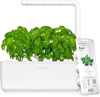 Click and Grow & Indoor Herb Garden Kit with Light | Smart Garden for Home Kitchen Windowsill | Easier than Hydroponics ing System | Vegetable Gardening Starter (3 Basil Pods included), Grey