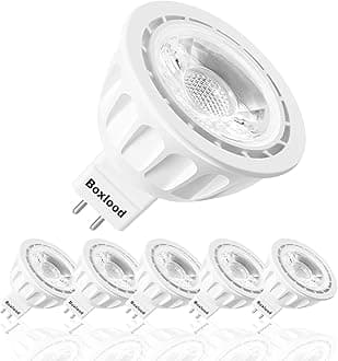 Boxlood MR16 LED Light Bulb Non Dimmable, 90% Energy Saving, 6000K Cool White (Daylight), 40 Degree, AC/DC 12V, 5 Watts, 50W Halogen Bulb Equivalent, GU5.3 Base, 6Pack