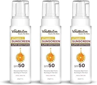 Vitamin C Sunscreen SPF 50 | Super Brightening Sun Cream for Women & Men | Prevents Sunburn | For All Skin Types | 50g -Pack Of-3
