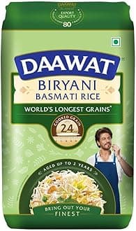 Daawat Biryani Basmati Rice | Naturally Aged Extra-Long Grain Rice | Rich Aroma & Non-Sticky Texture | Perfect for Authentic Biryani, 1 kg (2.2 lb)