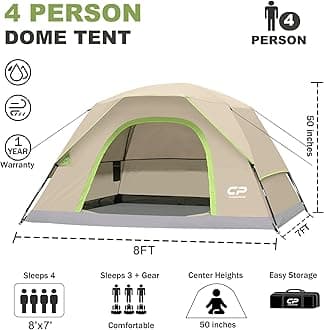 CAMPROS Tent 4/6 Person Camping Tents, Waterproof Windproof Family Dome Tent with Rainfly, Large Mesh Windows, Wider Door, Easy Setup, Portable with Carry Bag