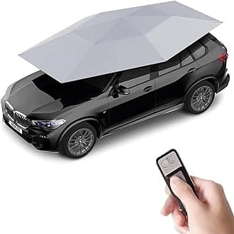 Universal Car Tent Movable Carport, Outdoor Automatic Auto Cover Waterproof Car Sun Shade Umbrella Tent Anti-UV Protection Windproof Oxford Cloth,Silvergray-4.9x2.3m