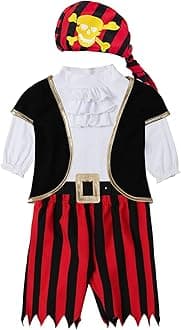 COSLAND5pc Toddler and Baby Boys' Pirate Costume, Cotton, Halloween Outfit, 3 Months-4T