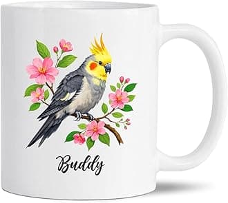 Floral Cockatiel Mugs, Personalized Name Cockatiel Bird White Ceramic Mug 11Oz 15Oz, Funny Bird Lovers Cup, Customized Parrot Travel Coffee Cup Gifts For Women Mother, Cute Cockatiels Lover Mug