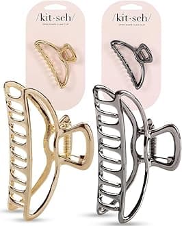 Kitsch Metal Hair Clips for Women - Durable & Elegant Metal Claw Clips, Perfect for Everyday Use & Special Occasions | Ideal Gifts for Women - Gold & Hematite - 2 Pcs