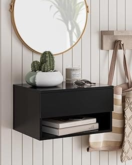 Floating Nightstand, Small Modern Floating Bedside Table with Drawer, Black