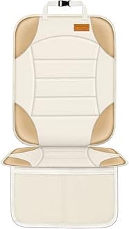 Siivton Car Seat Protector for Child Car Seat Seat Cushion for Leather and Fabric Seats, 2 Mesh Pockets, Non-Slip Bottom, Waterproof Protectors for Vehicles Baby Pets (Off-White)
