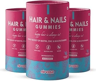 Nirvasa Hair & Nail Gummies with Biotin (3x60 Gummy) | Supports Healthy Hair, Strong Nails & Glowing Skin | Sugar-Free, Mixed Berry Flavor | Ideal Daily Supplement for Men & Women – Pack of 3