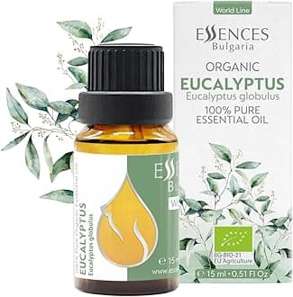 Organic Eucalyptus Essential Oil 0.51 Fl Oz 15ml Eucalyptus globulus 100% Pure Natural Undiluted Therapeutic Grade for Aromatherapy Diffuser Humidifier Air Purifier Sauna Steam Room