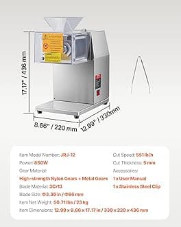 VEVOR Meat Cutter Machine, 850W Meat Slicer, 551 lb/h Commercial Meat Cutting Machine Stainless Steel, 5 mm Thickness, Detachable Blades, Electric Food Slicer for Home Kitchen Restaurant Supermarket