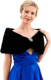 JAKAWIN Women’s Faux Rabbit Fur Wraps and Shawls Bride Wedding Fur Stole Bridal Dress Shrug Cover Up for Women