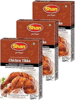 Shan Chicken Tikka Recipe and Seasoning Mix 1.76 oz (50g) - Spice Powder for Super BBQ Spice Blends - Suitable for Vegetarians - Airtight Bag in a Box (Pack of 3)