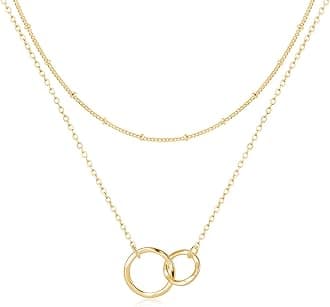 Pendant Necklace Gold Choker Layered Coin Open Karma Circle Full New Crescent Moon 14K Gold Plated Dainty Simple Moon Phase Jewelry for Women Gift