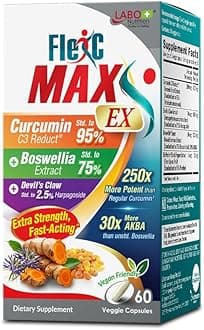 LABO Nutrition FlexC MAX EX with Turmeric Curcumin C3 Reduct 95% Tetrahydrocurcuminoids, Bioperine, Boswellia Extract & Devil’s Claw, Effective Antioxidation, Joint & Body Discomfort Relief