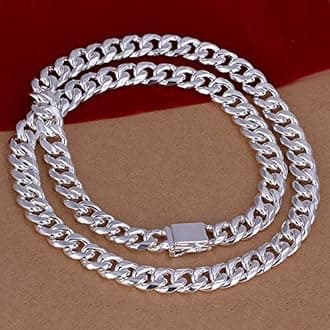 Men's 24'' 60cm 10mm 925 Sterling silver jewelry necklace statement fashion vitage Silver Plated chain
