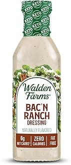 Walden Farms Bac’n Ranch Dressing - Calorie-Free, Gluten-Free, Low Carb, Keto-Friendly, Sugar-Free, Creamy Bacon & Ranch Flavor, (12 oz Bottle)