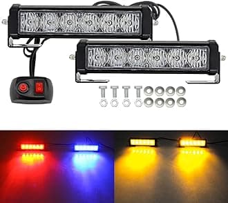 STDYSUN LED Emergency Strobe Lights Bar 2Pcs Red Blue Change Amber Double Color Warning Police Grille Lights Bar Surface Mount Fit for Motorcycle POV Utility Construction Vehicle and Tow Truck Van