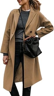 FSHAOES Womens Lapel Peacoat Winter Double-Breasted Outerwear Mid Long Jacket Casual Trench Coat