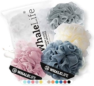 Shower Loofah Bath Sponge Mesh Pouf Scrubber Ball Body Washer, Body Scrubber, Big Full Lather Cleanse, Exfoliate with Beauty Bathing Accessories by WhaleLife(Starry Sky 4Pack 60g/Pcs)