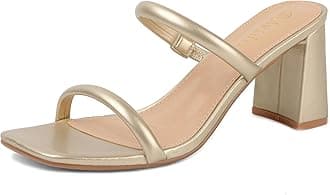 Women's Square Open Toe Heeled Sandals Two Strap Mules Slip On Block Chunky Mid Heels Sandals