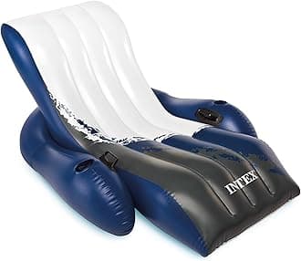 Intex Inflatable Lounge Pool Recliner Lounger Chair with Cup Holders - Heavy-Duty Float Raft for Adults, 220 Lb Capacity Large Floating Tanning Chair