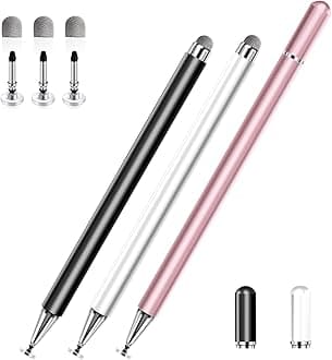 Stylus Pens for Touch Screens, 2 in 1 High Precision Universal Stylus Pen for iPad Compatible with Apple, iPhone, iPad, Android, Samsung Tablets, Phones, 3 Pack-Black,Gold,White