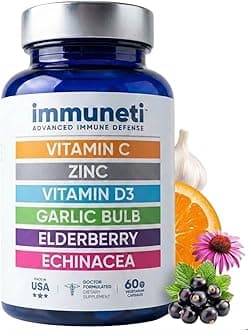 Advanced Immune Defense, 6-in-1 Powerful Blend of Vitamin C, Vitamin D3, Zinc, Elderberries, Garlic Bulb - Supports Overall Health, Provides Vital Nutrients & Antioxidants