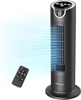 DR.PREPARE Tower Fan For Bedroom, 25 Db Quiet DC Bladeless Fan With Remote, 8 Speeds, 1-8H Timer, 80° Oscillating Fans For Indoors, 16 Inch Portable Desk Table Fans For Room, Home, Office, Black