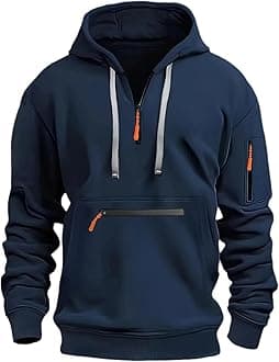 GenericMens 1/4 Zip Pullover Hoodie Zip Up Pocket Drawstring Tracksuit Tops Cuff Overhead Hooded Slim Fit Casual Gym Skiing Sports Warm Hoody Sweatshirts