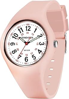 PINDOWS Women Analog Quartz Wrist Watch with Silicone Strap for Young Women Students Easy Read Waterproof Unisex Luminous Dial
