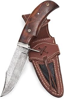 Bear Hunter - Handmade Damascus Steel Fixed Blade Knife 10" - Walnut Wood Handle & Leather Sheath - Bushcraft Outdoor Camping Skinning & Survival EDC Knife - Collector Hunter Gifts for Men