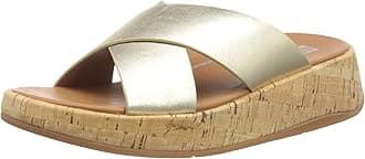FitFlop F-mode Leather/Cork Flatform Cross Slide womens Flat Sandal