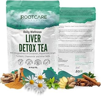 - Rootcare Organics Liver Cleanse Herbal Tea | Helps with Fatty Liver | Supports Alcohol Detox, Improves Liver Health Naturally | with Cinnamon, Peppermint & 7 Herbal Blend | Pack of 1 Month (100g)