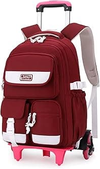 Solid Color Rolling Backpack for Girls Boys Cute Elementary school bag with wheels,Red Trolley Bags for Travel