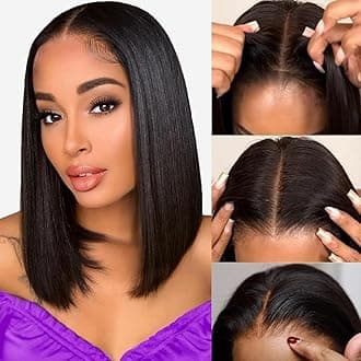 Wear and Go Glueless Wig Human Hair Pre Plucked Pre Cut 5X5 HD Lace Closure Bob Wigs for Black Women Straight Short Bob Wigs Human Hair Glueless For Beginners 180% Density 12 inch