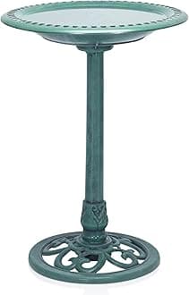 Alpine TEC116 Corporation 71 cm Tall Outdoor Birdbath with Scrollwork Decoration Yard Statue, Green