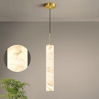 LMQNINE Natural Alabaster Pendant Lights for Kitchen Island White Marble Long Tube Chandelier 4000K Modern Gold Ceiling Light Fixtures for Bedroom Dining Room Table Living Room Hallway(M-1Pack)