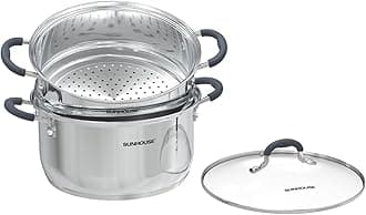 3.1 Quart Steamer Pots with Lid 2-Tier Multipurpose Stainless Steel Steaming Pot Cookware with Handle for Vegetable, Dumpling, Sauce, Food - Triple Bottom, Measurement Line