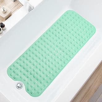 Bath Tub and Shower Mats, Non-Slip 39 x 16 Inch Extra Long Bathtub Mat, Machine Washable BathMat with Drain Holes, Suction Cups for Bathroom (Opaque Pale Green)