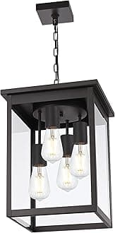 TODOLUZ 4-Light Large Outdoor Pendant Light Fixtures in Oil Rubbed Bronze, Adjustable Height Porch Hanging Lighting for Yard Entryway Patio, E26 Base Exterior Ceiling Lantern